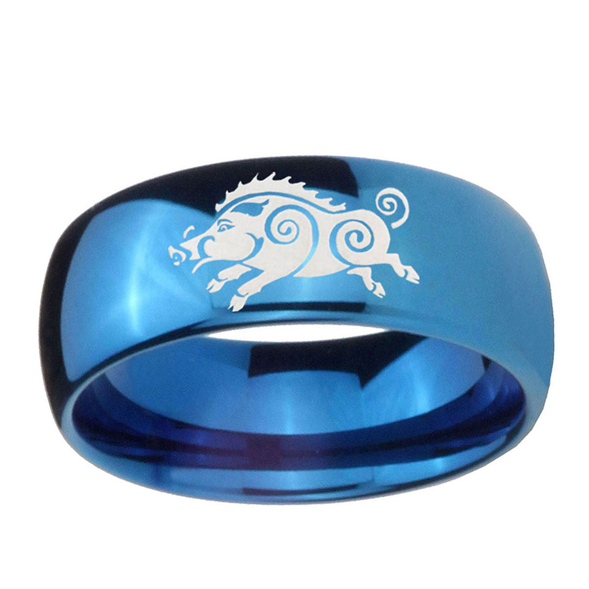 5MMWild Boar Dome Blue Tungsten Carbide Men's Wedding Band