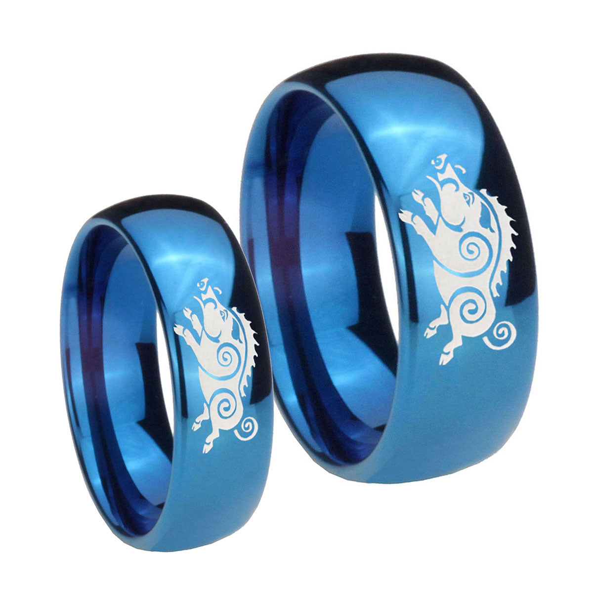 Wild Boar Dome Blue Tungsten Mens Ring Set