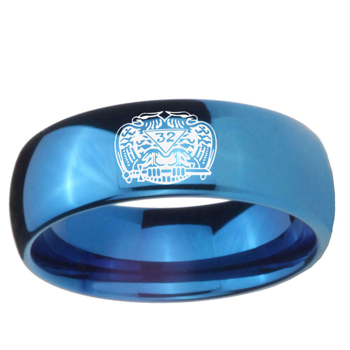 5MMMasonic 32 Degree Freemason Dome Blue Tungsten Wedding Ring
