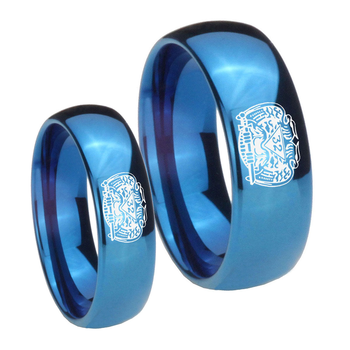 Masonic 32 Degree Freemason Dome Blue Tungsten His and Hers