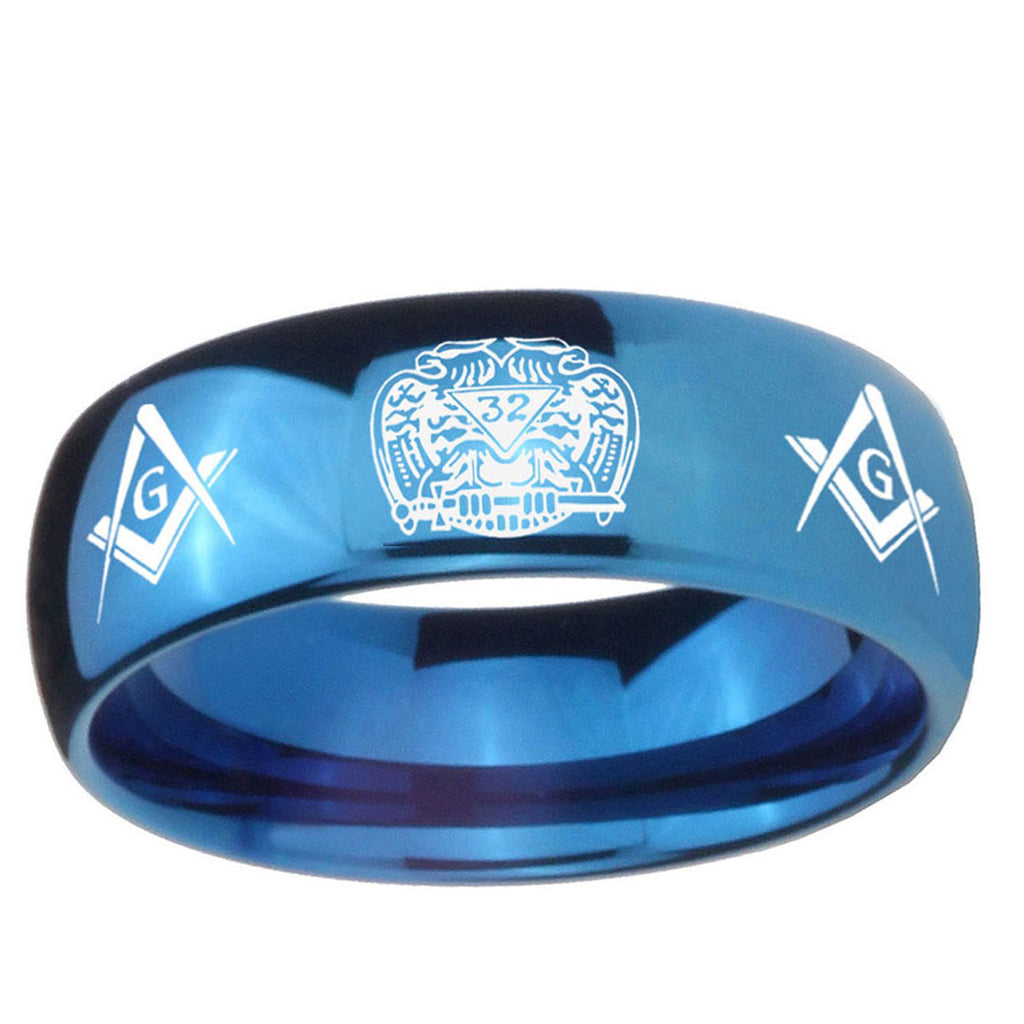 5MMMasonic 32 Design Dome Blue Tungsten Mens Ring Personalized
