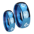 Masonic 32 Design Dome Blue Tungsten Mens Ring Set