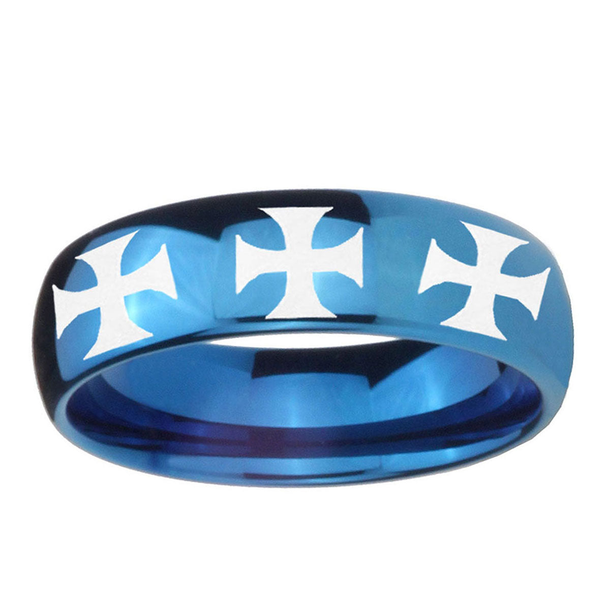5MMMultiple Maltese Cross Dome Blue Tungsten Wedding Ring