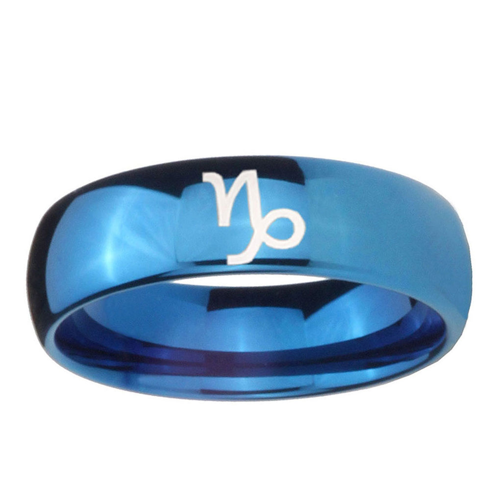 5MMCapricorn Zodiac Dome Blue Tungsten Carbide Engraved Ring