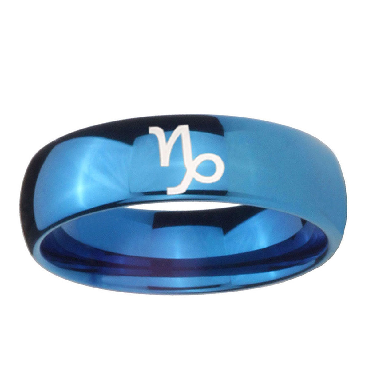 5MMCapricorn Zodiac Dome Blue Tungsten Carbide Engraved Ring