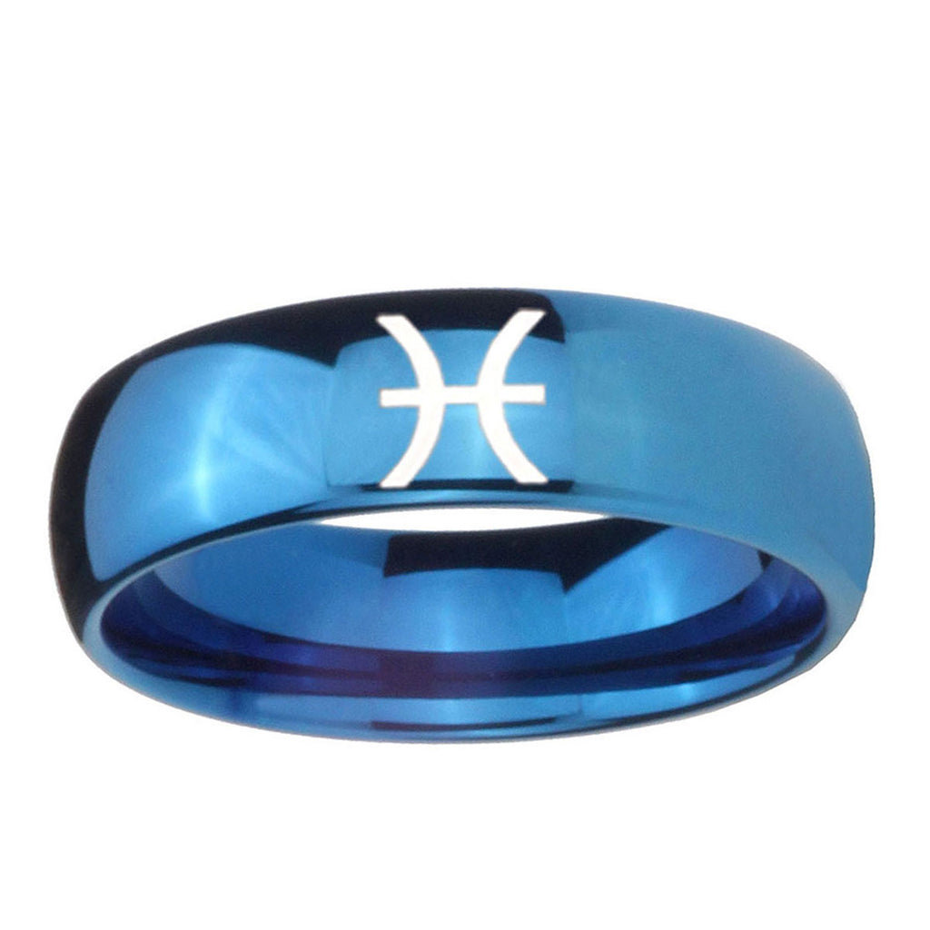 5MMPisces Zodiac Dome Blue Tungsten Carbide Men's Bands Ring