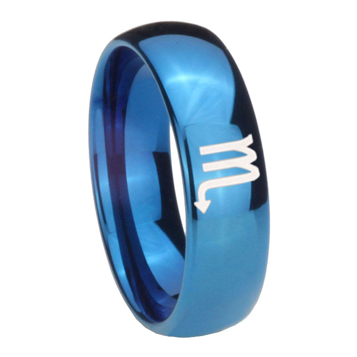 8MM Scorpio Horoscope Dome Blue Tungsten Men's Engagement Band