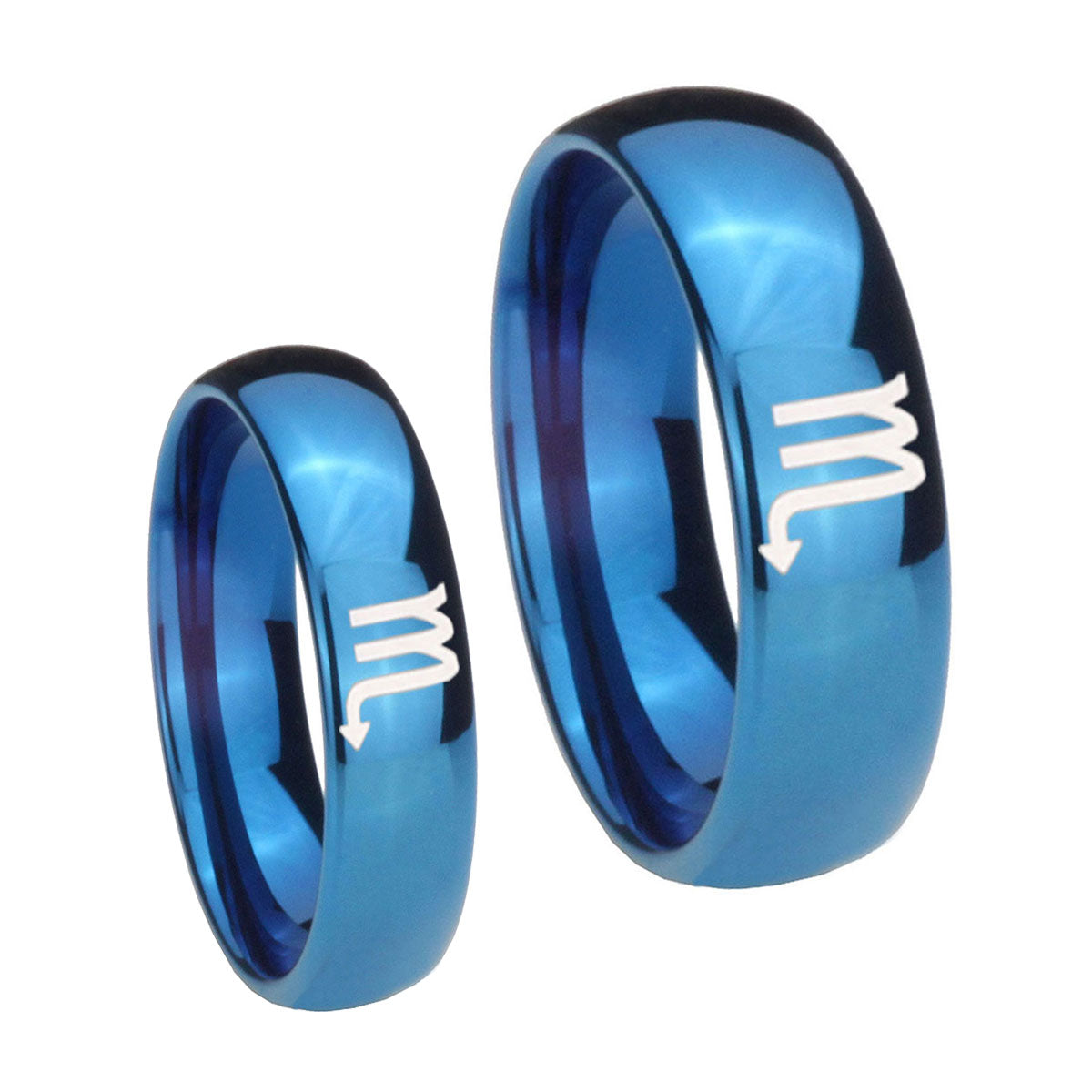 Scorpio Horoscope Dome Blue Tungsten Couples Ring Set