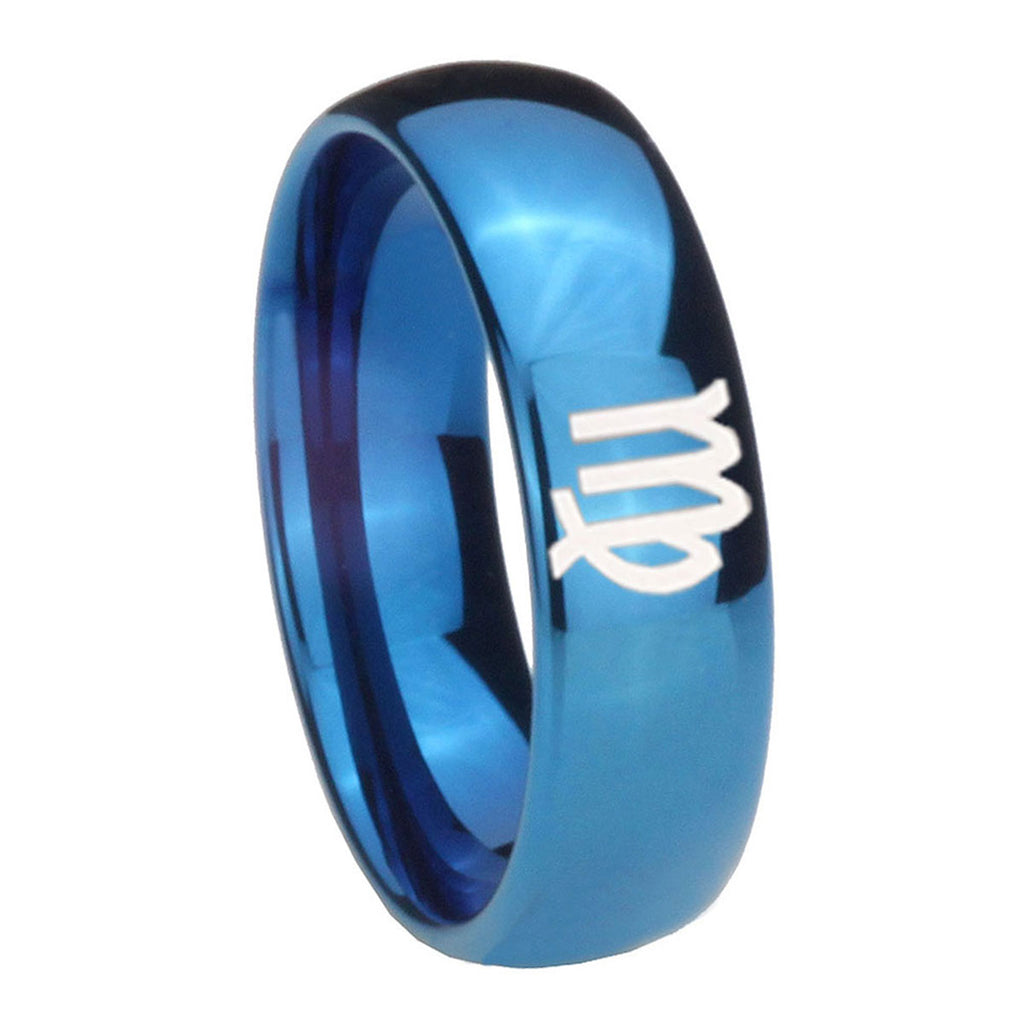 8MM Virgo Zodiac Dome Blue Tungsten Men's Engagement Ring