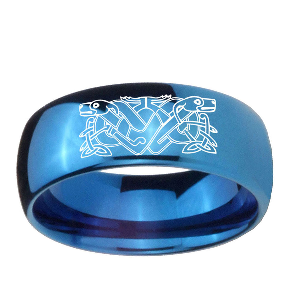 5MMCeltic Dog Dome Blue Tungsten Carbide Men's Wedding Band