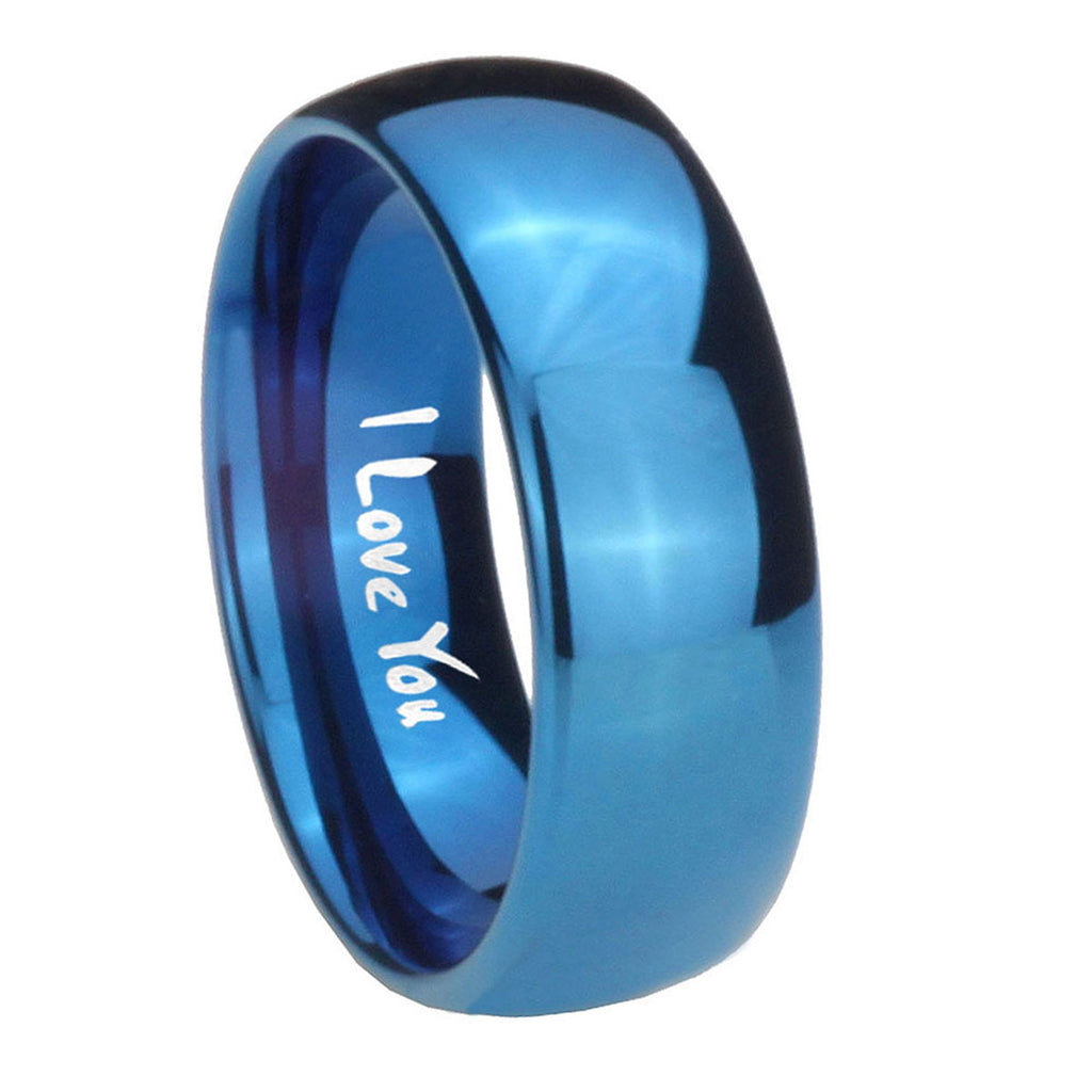 8MM I Love You Dome Blue Tungsten Carbide Wedding Bands Ring