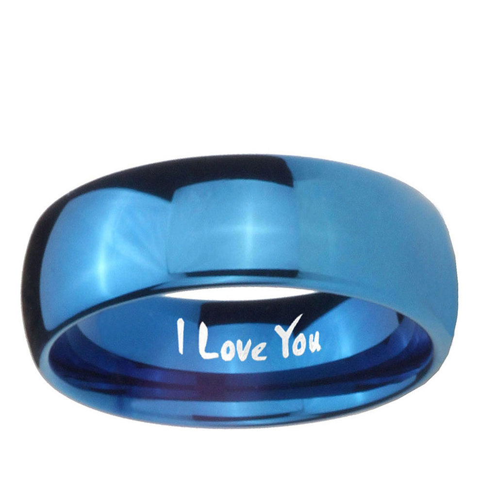 5MMI Love You Dome Blue Tungsten Carbide Wedding Bands Ring
