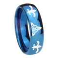 8MM Celtic Triangle Fleur-De-Lis Dome Blue Tungsten Wedding Ring