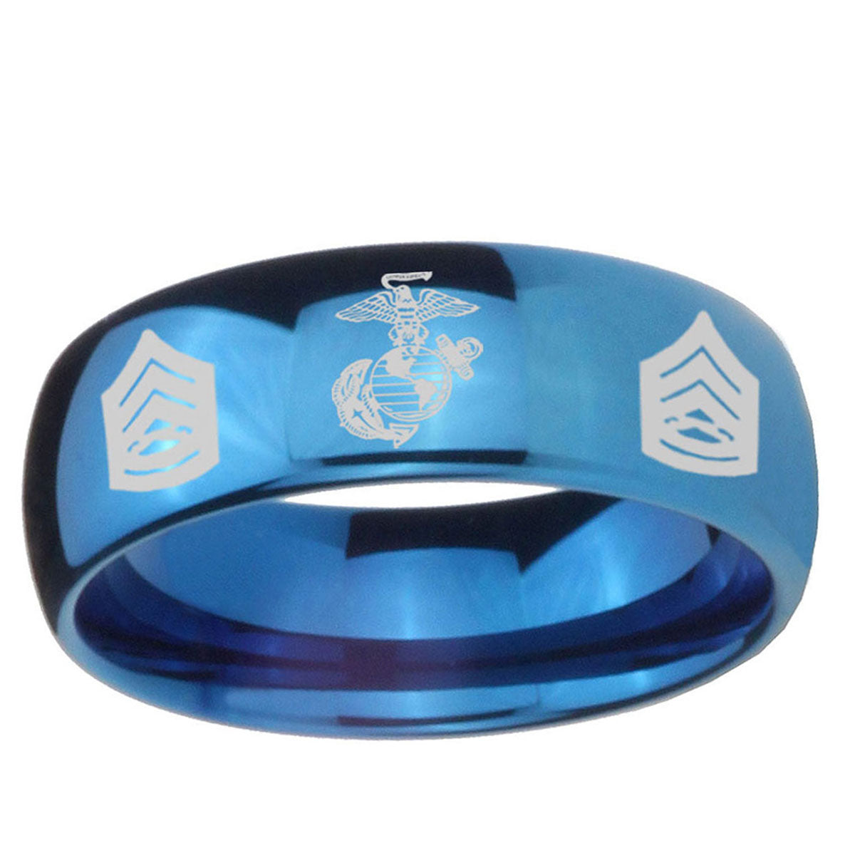 5MMMarine Army Sergeant Dome Blue Tungsten Mens Ring Engraved