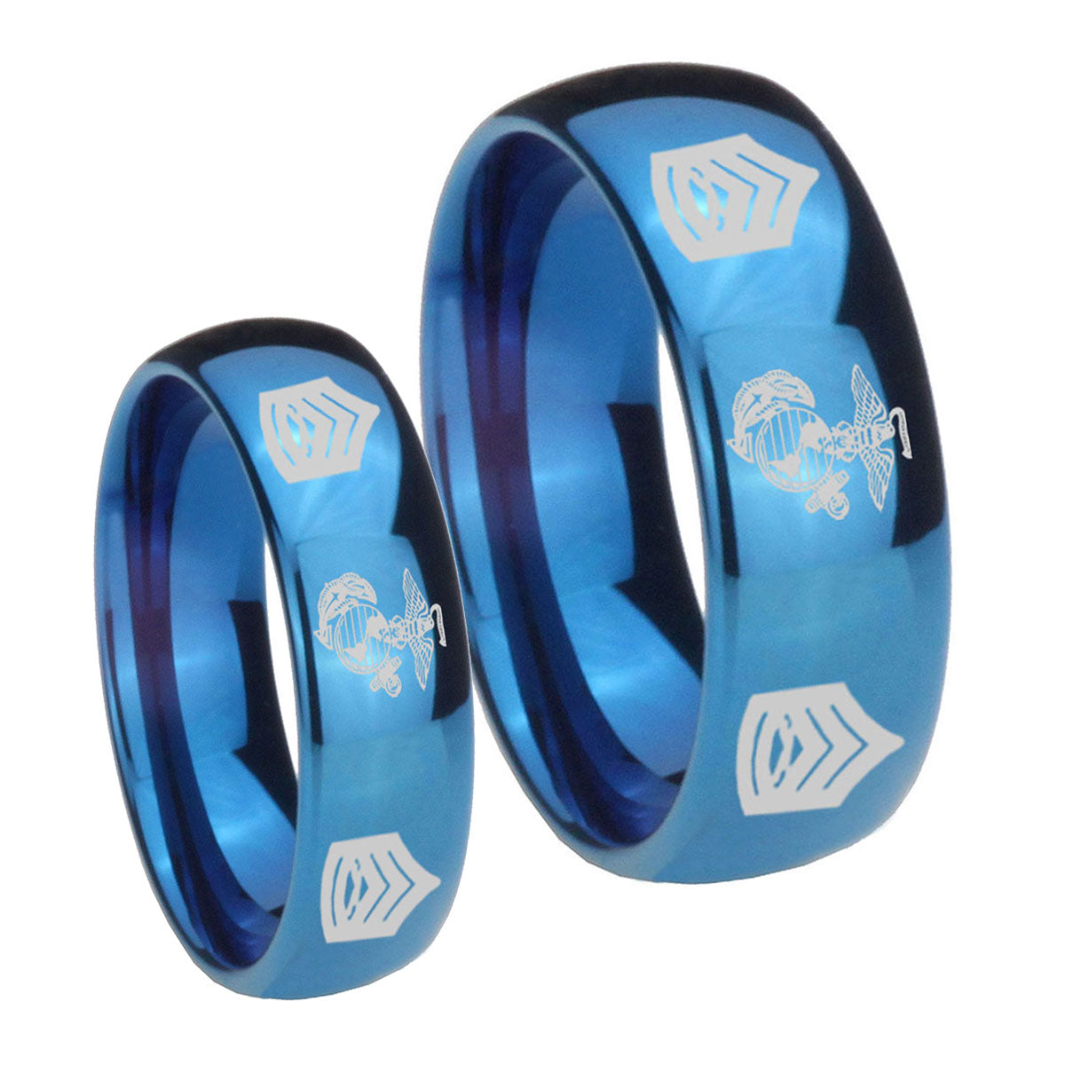 Marine Army Sergeant Dome Blue Tungsten His And Hers Ring