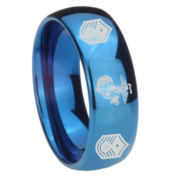 8mm-Marine-Chief-Master-Sergeant--Dome-Blue-Tungsten-Carbide-Custom-Ring-for-Men