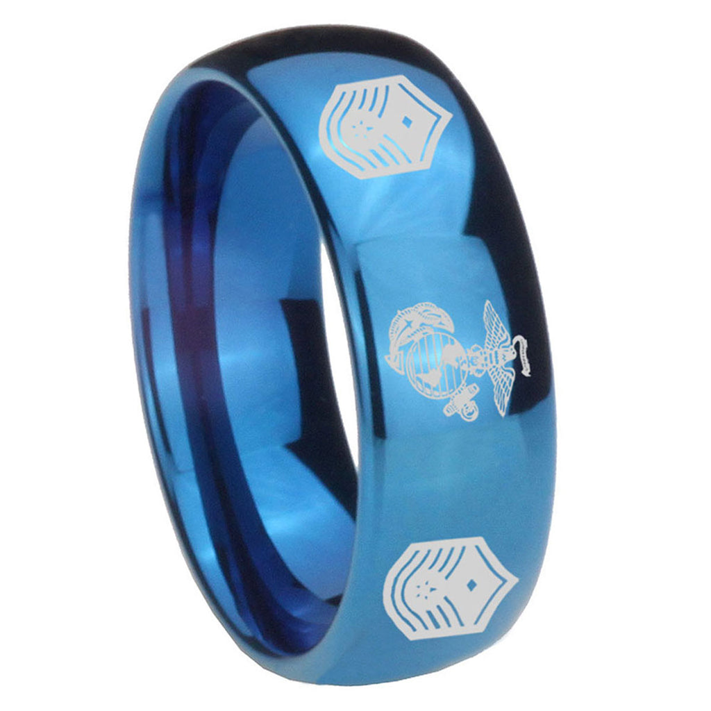 8MM Marine Chief Master Sergeant Dome Blue Tungsten Ring