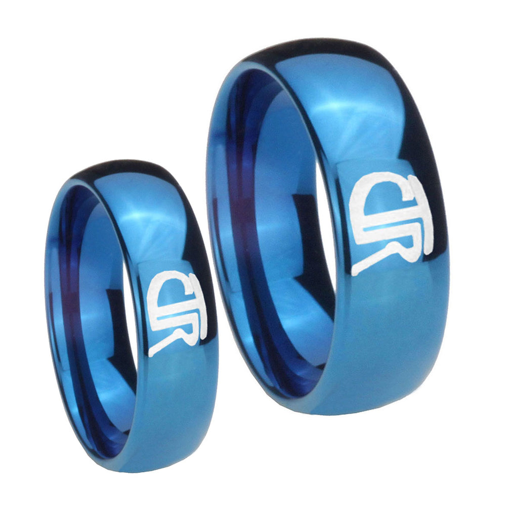 CTR Dome Blue Tungsten Engagement Ring Set