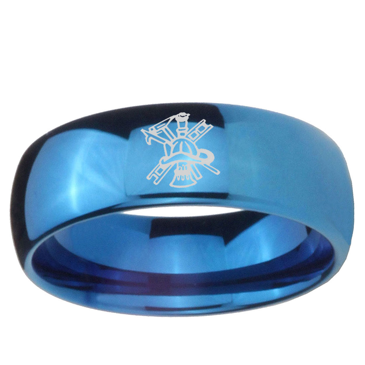 5MMFireman Dome Blue Tungsten Carbide Mens Wedding Ring