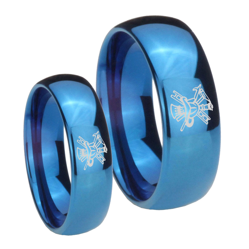 Fireman Dome Blue Tungsten Couple Band Set