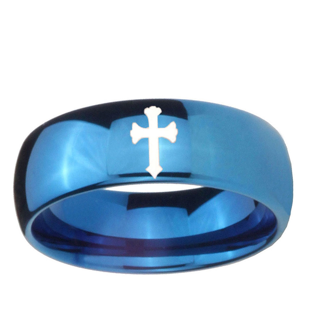 5MMFlat Christian Cross Dome Blue Tungsten Engagement Ring