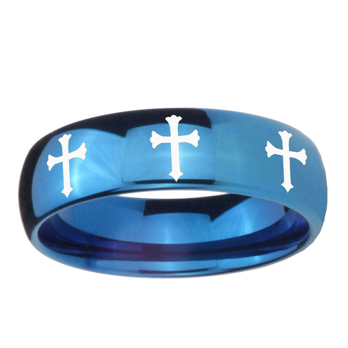 5MMMultiple Christian Cross Dome Blue Tungsten Ring