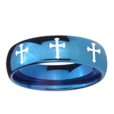 5, 8mm Multiple Christian Cross Dome Blue Tungsten Ring