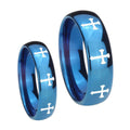 Multiple Christian Cross Dome Blue Tungsten Couple Wedding Bands
