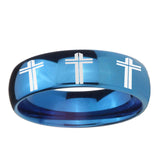 5, 8mm Multiple Christian Cross Dome Blue Tungsten Ring