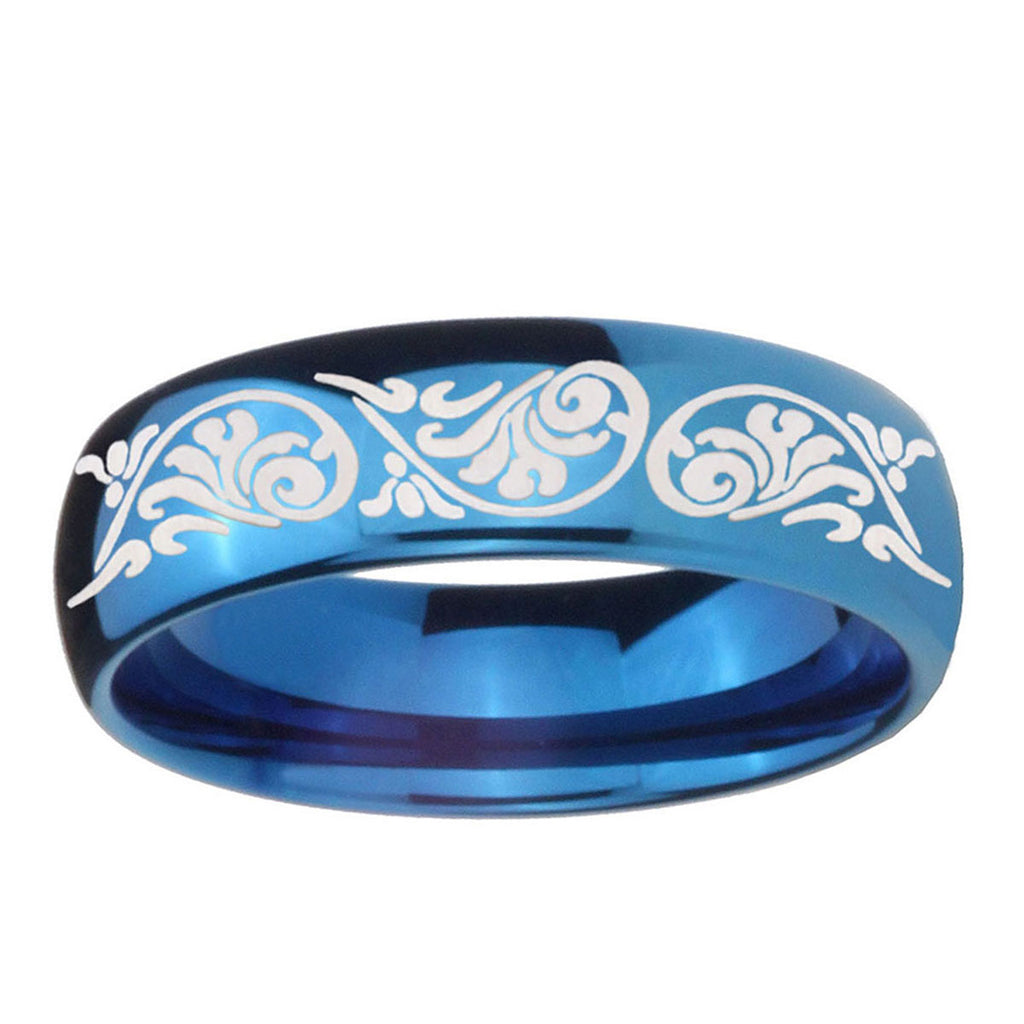 5MMEtched Tribal Pattern Dome Blue Tungsten Engagement Ring