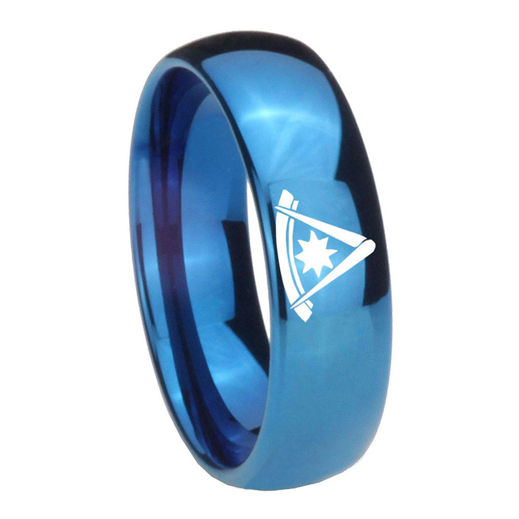 8MM Pester Master Masonic Dome Blue Tungsten Mens Promise Ring