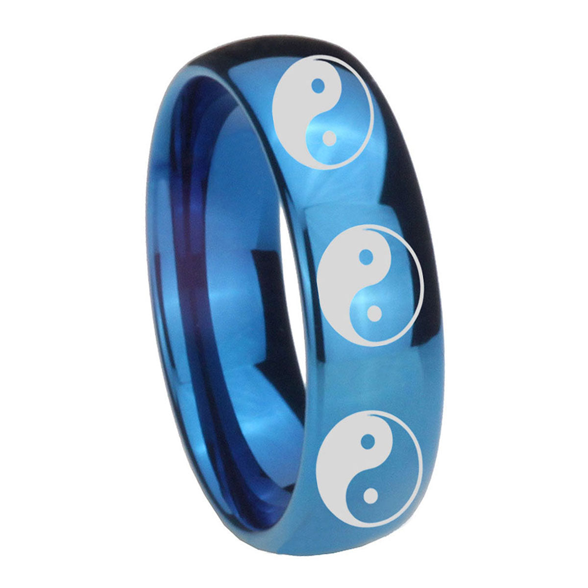 8MM Multiple Yin Yang Dome Blue Tungsten Personalized Ring