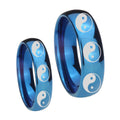 Multiple Yin Yang Dome Blue Tungsten Wedding Set Rings