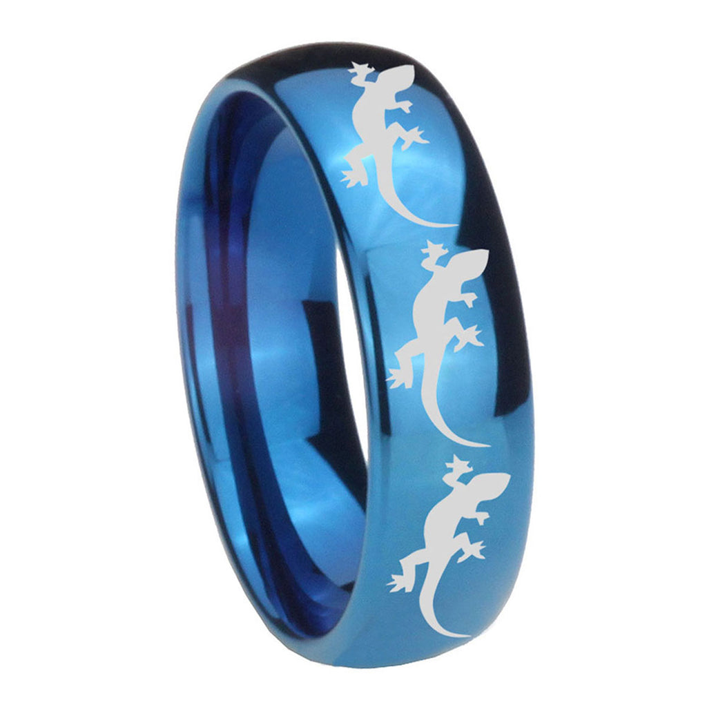8MM Multiple Lizard Dome Blue Tungsten Carbide Men's Bands Ring