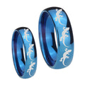 Multiple Lizard Dome Blue Tungsten Engagement Ring Set