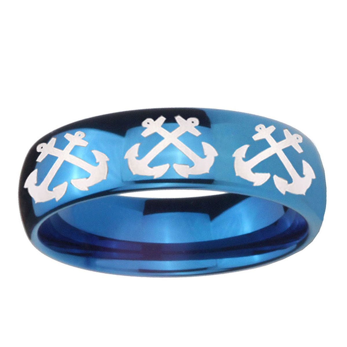 5MMMultiple Anchor Dome Blue Tungsten Mens Promise Ring