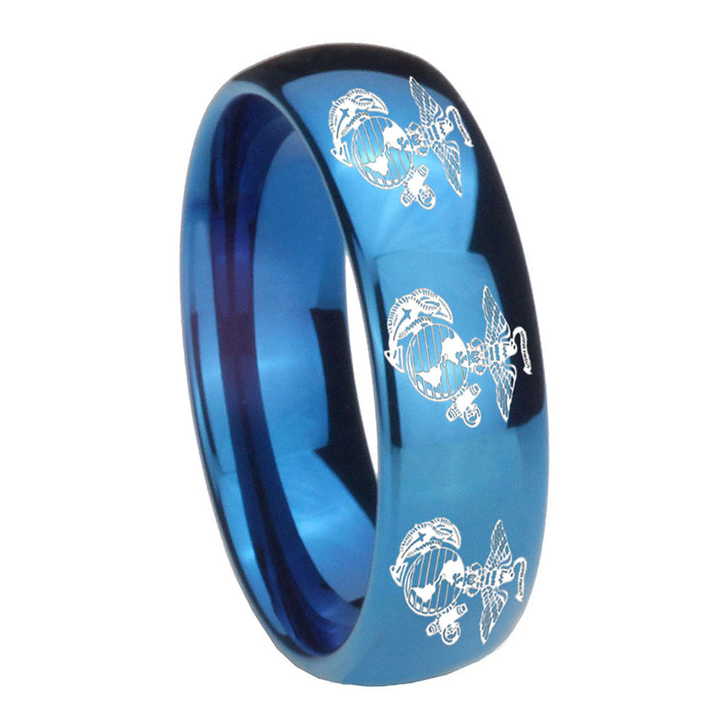 8MM Multiple Marine Dome Blue Tungsten Mens Engagement Band