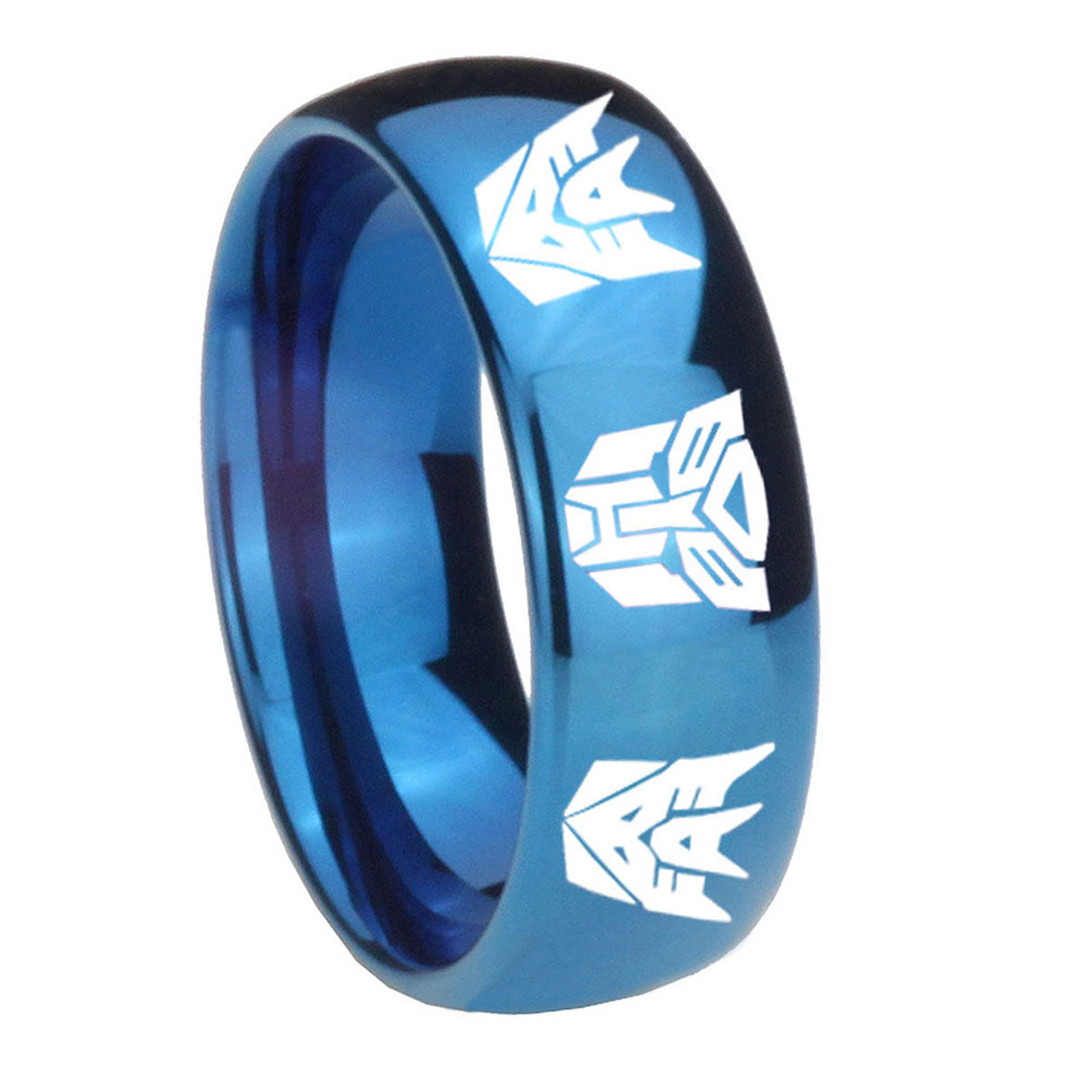 8MM Transformers Autobot Decepticon Dome Blue Tungsten Ring