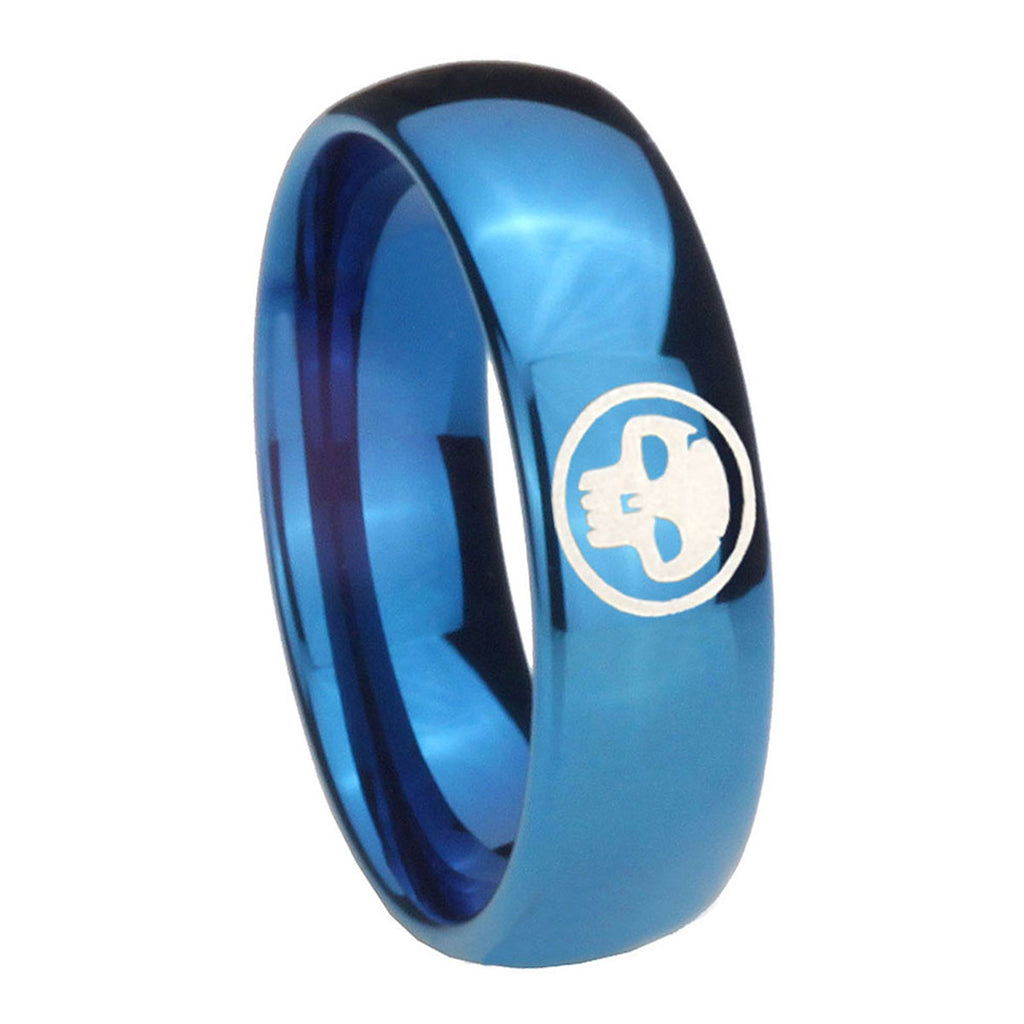 8MM Skull Dome Blue Tungsten Carbide Men's Wedding Band