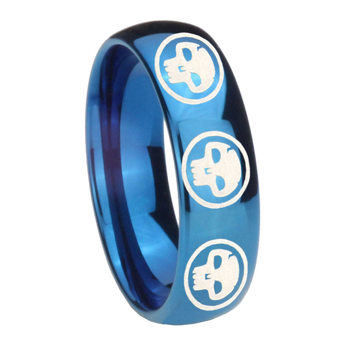 8MM Multiple Skull Dome Blue Tungsten Wedding Engraving Ring
