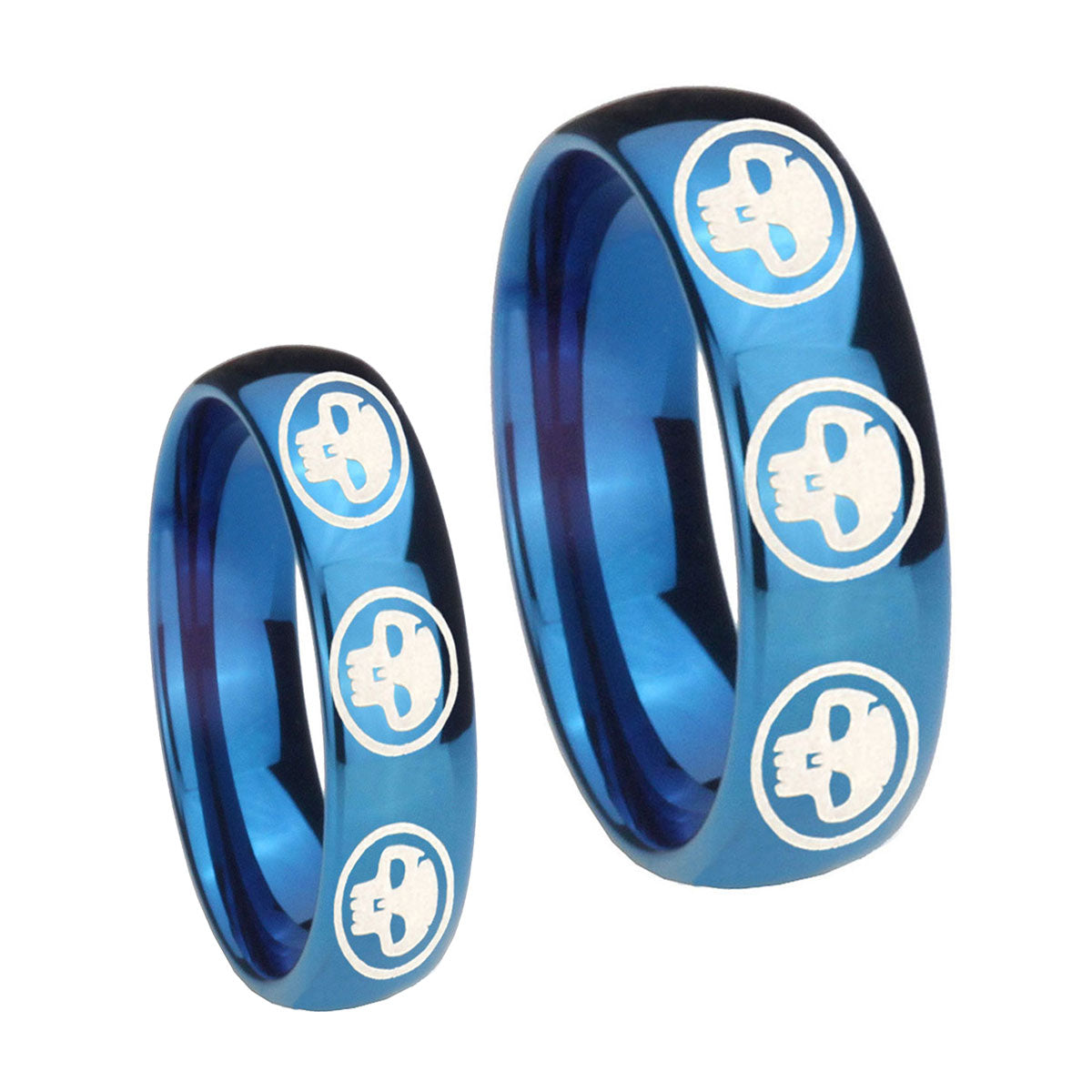 Multiple Skull Dome Blue Tungsten His and Hers