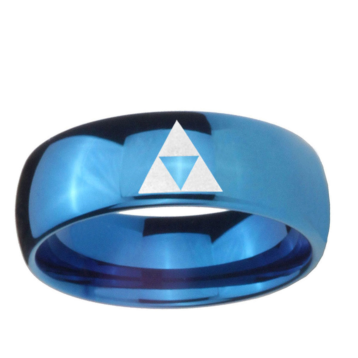5MMZelda Triforce Dome Blue Tungsten Carbide Custom Mens Ring