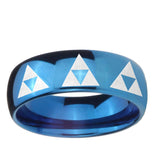 5, 8mm Multiple Zelda Triforce Dome Blue Tungsten Ring