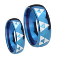 Multiple Zelda Triforce Dome Blue Tungsten Wedding Set Ring