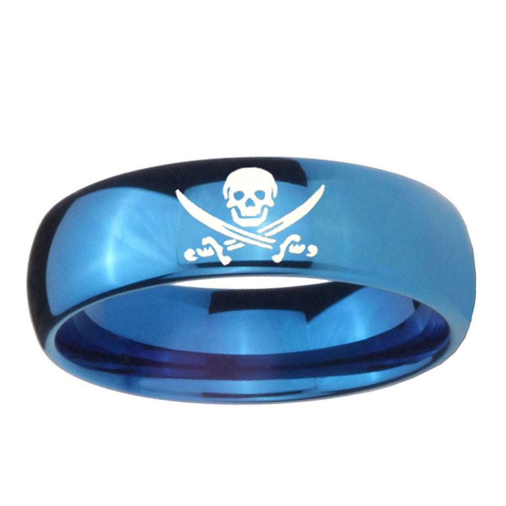 5MMSkull Pirate Dome Blue Tungsten Wedding Engagement Ring