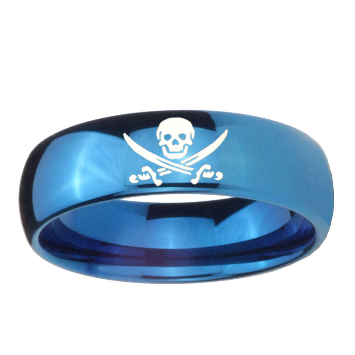 5MMSkull Pirate Dome Blue Tungsten Wedding Engagement Ring