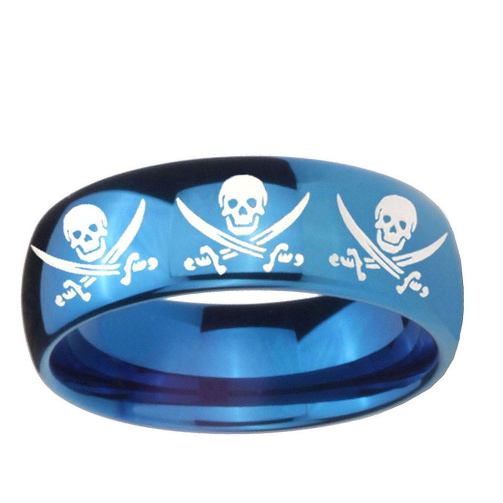 5MMMultiple Skull Pirate Dome Blue Tungsten Mens Ring