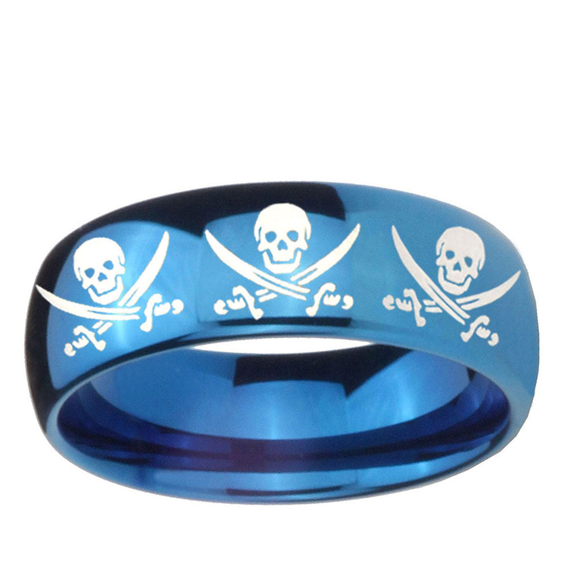 5MMMultiple Skull Pirate Dome Blue Tungsten Mens Ring