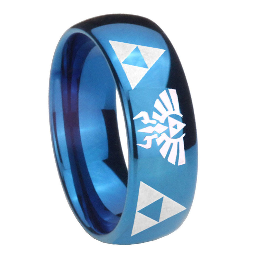 8MM Legend of Zelda Dome Blue Tungsten Carbide Mens Bands Ring