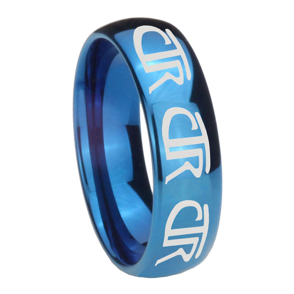 8MM Multiple CTR Dome Blue Tungsten Carbide Custom Mens Ring